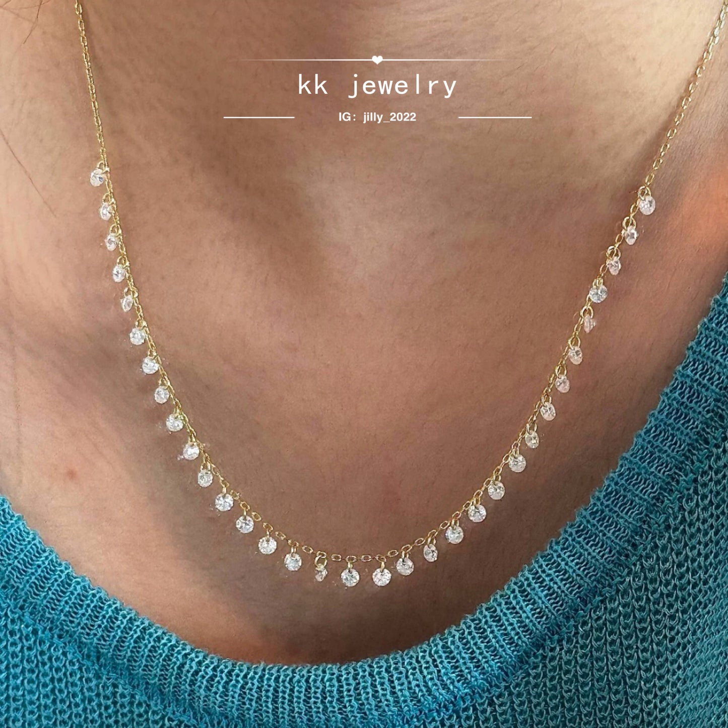 High Quality~ S925 Sterling Silver Round Diamond Tassel Necklace