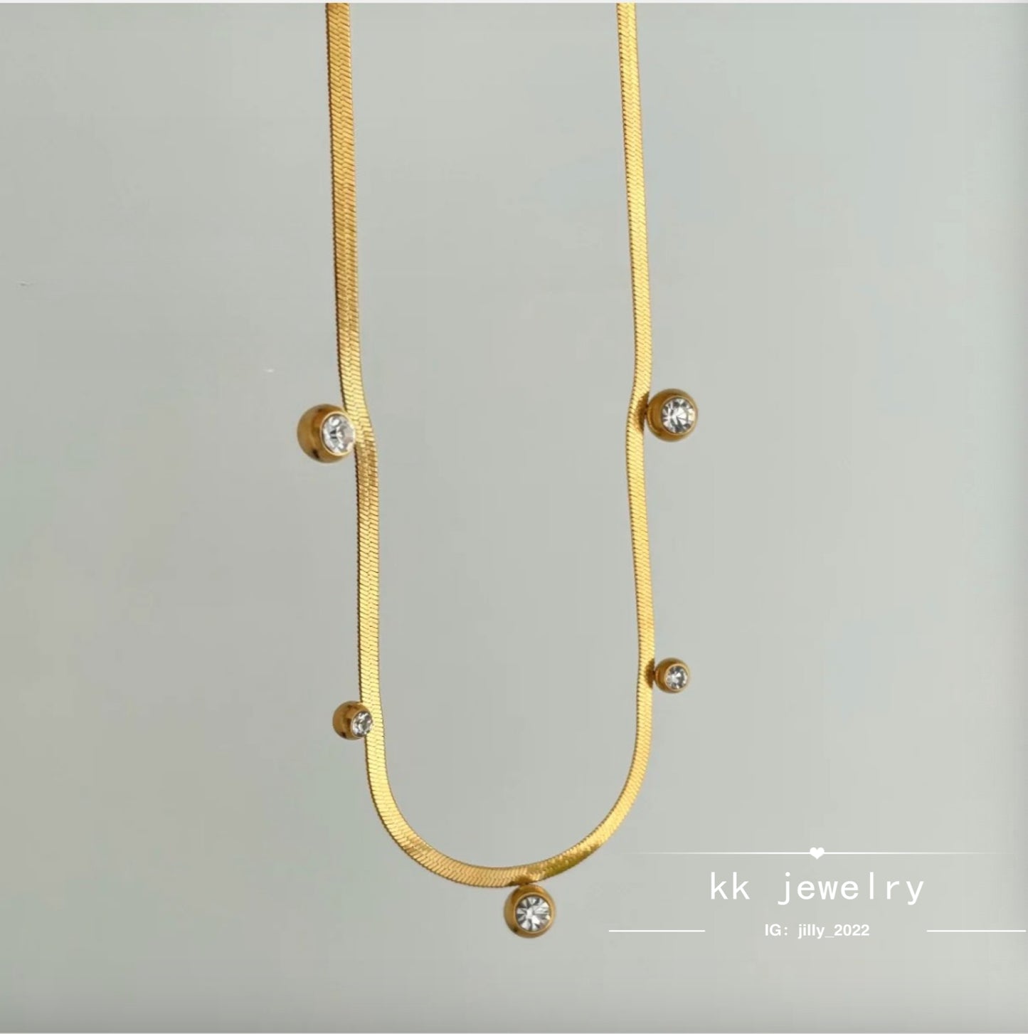 2mm round zircon blade chain necklace 18k real gold electroplated titanium steel