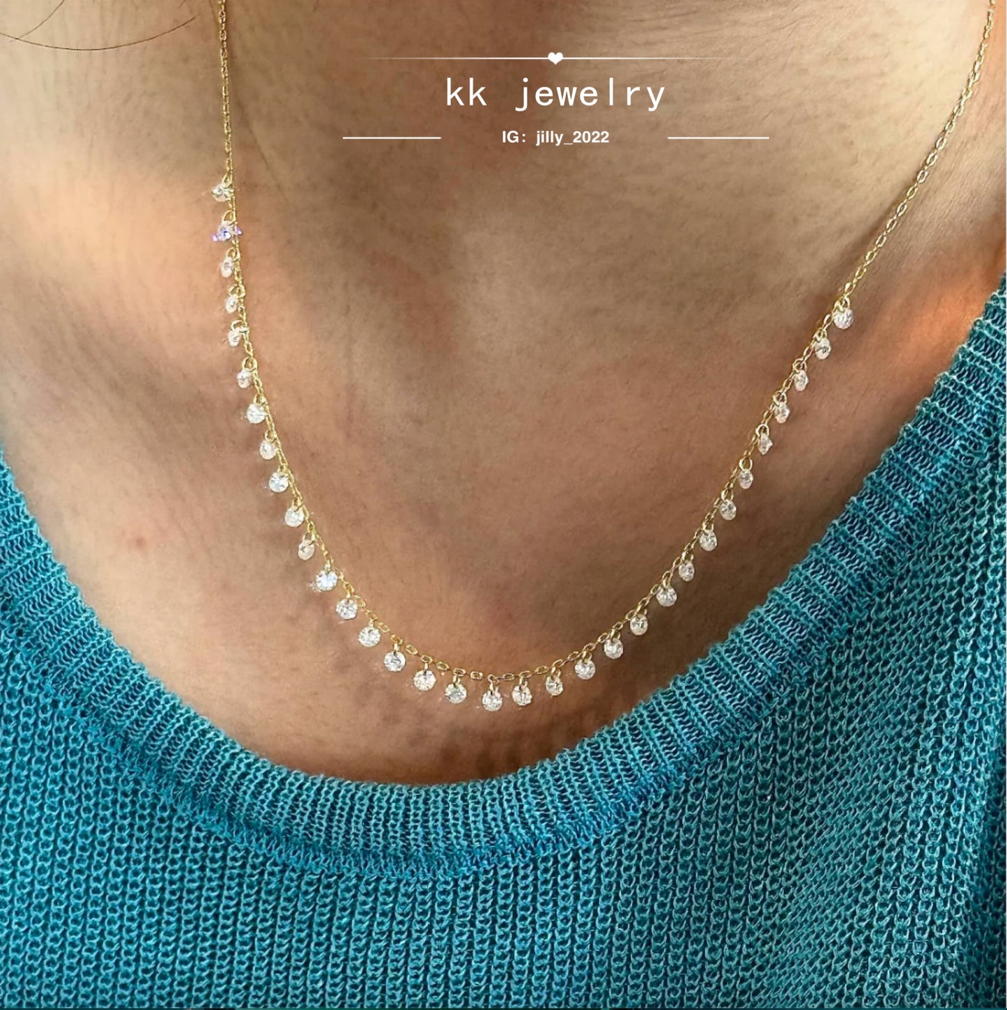 High Quality~ S925 Sterling Silver Round Diamond Tassel Necklace