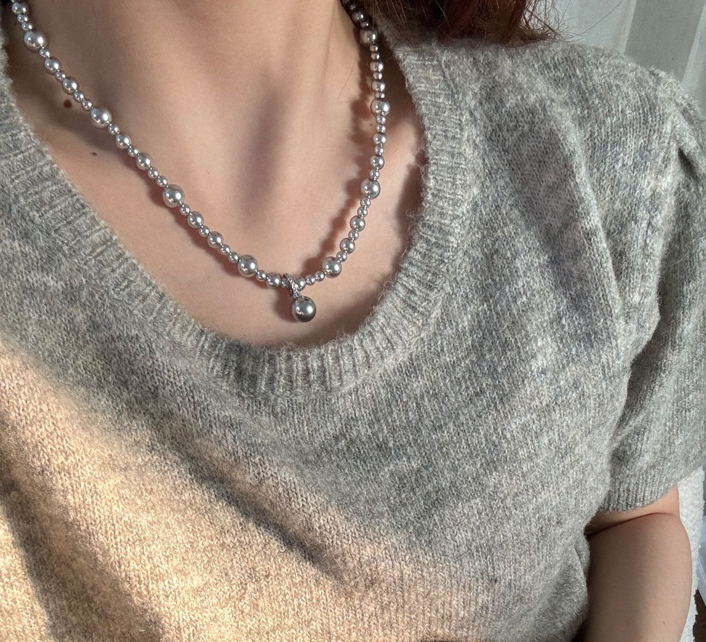 925 silver gradient imitation pearl necklace