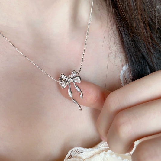 925 silver double layer smart bow necklace