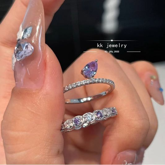S925 Silver Purple Diamond Stacked Ring