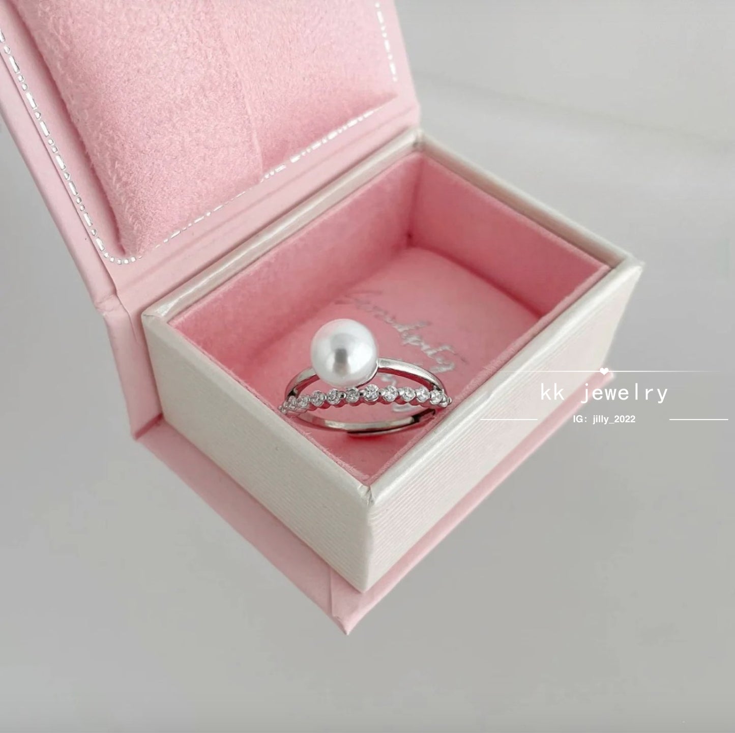 Double Diamond Pearl Open Ring