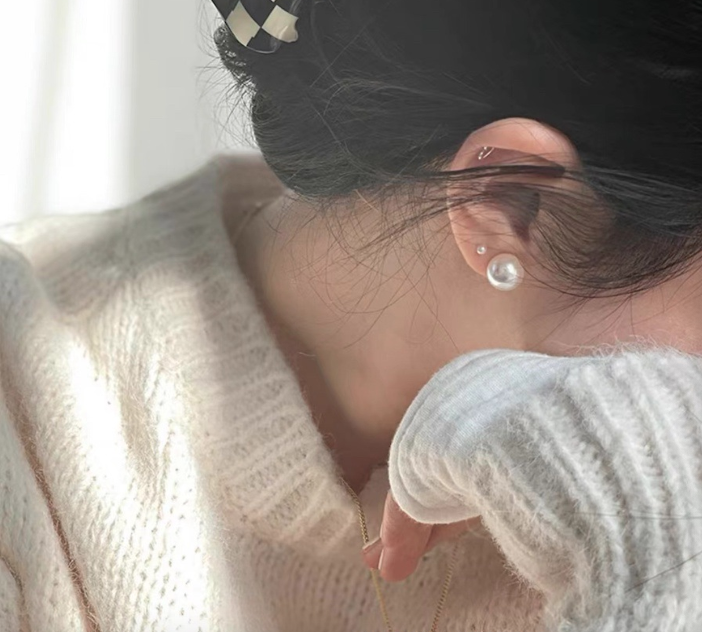 925 silver needle dazzling artificial crystal large pearl stud earrings