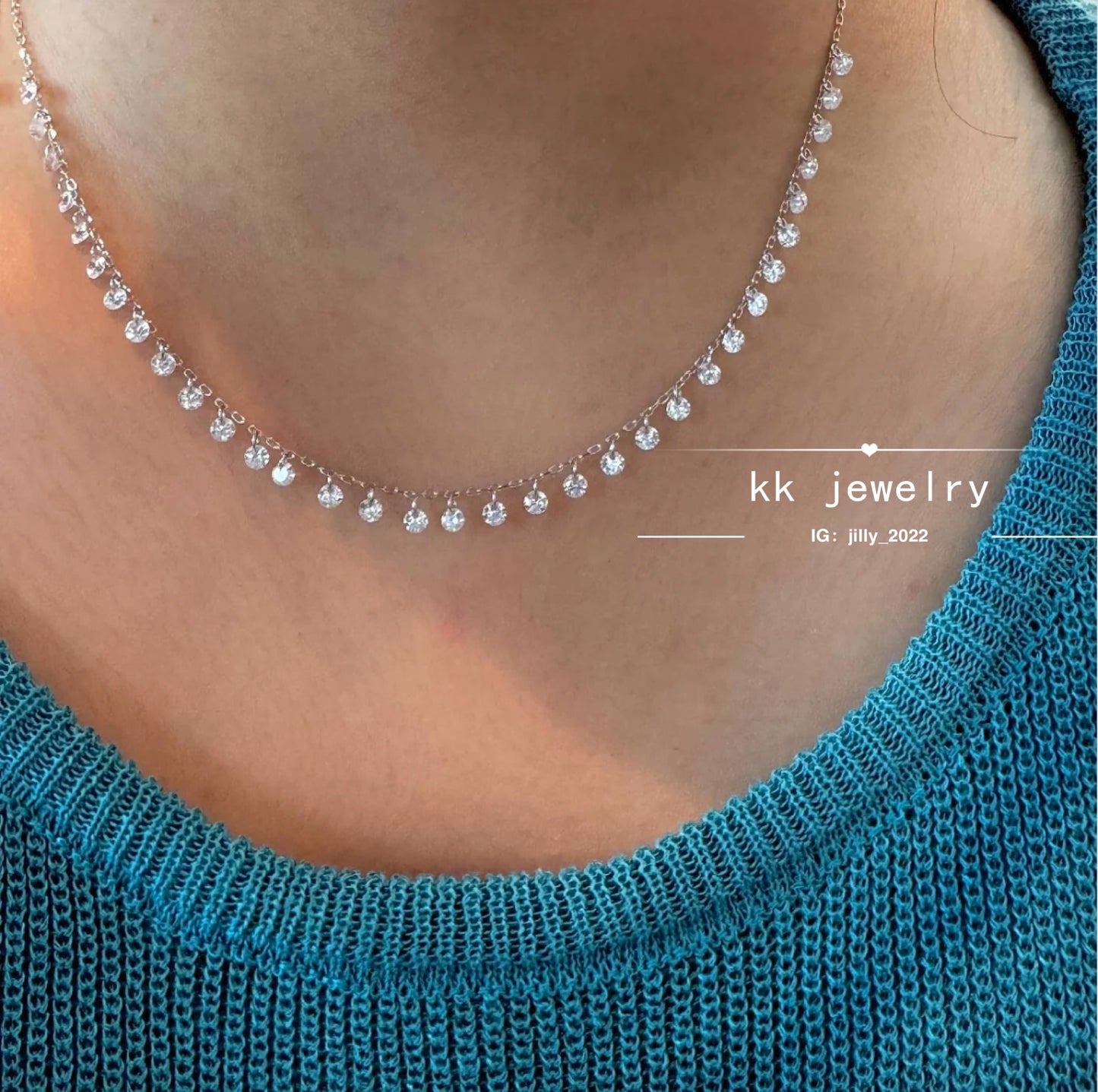 High Quality~ S925 Sterling Silver Round Diamond Tassel Necklace