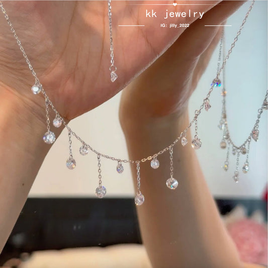 Exquisite Luxury~ S925 Sterling Silver Crystal Fringed Pendant Necklace