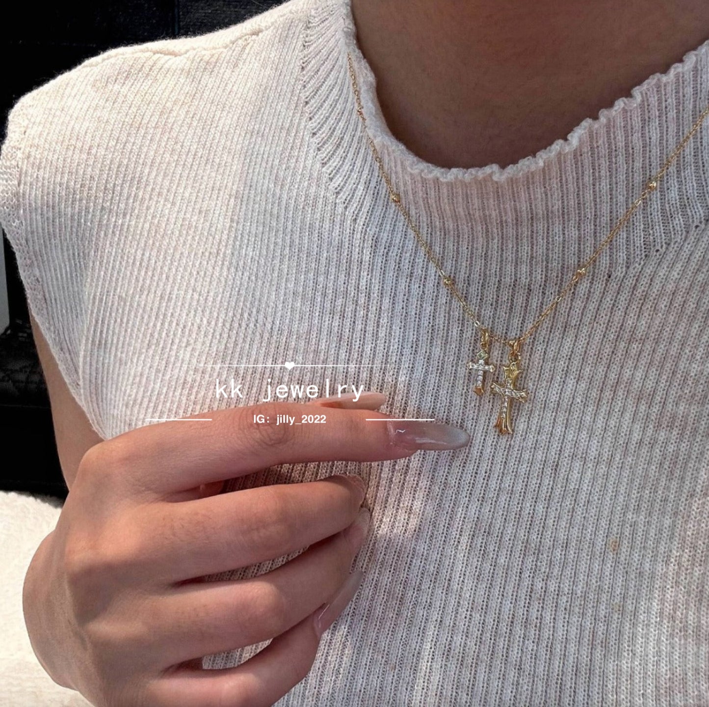 Super Exquisite~ S925 Sterling Silver Gold Double Cross Necklace