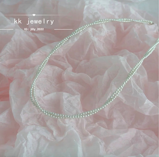 S925 Sterling Silver Double Wrap Pearl Necklace