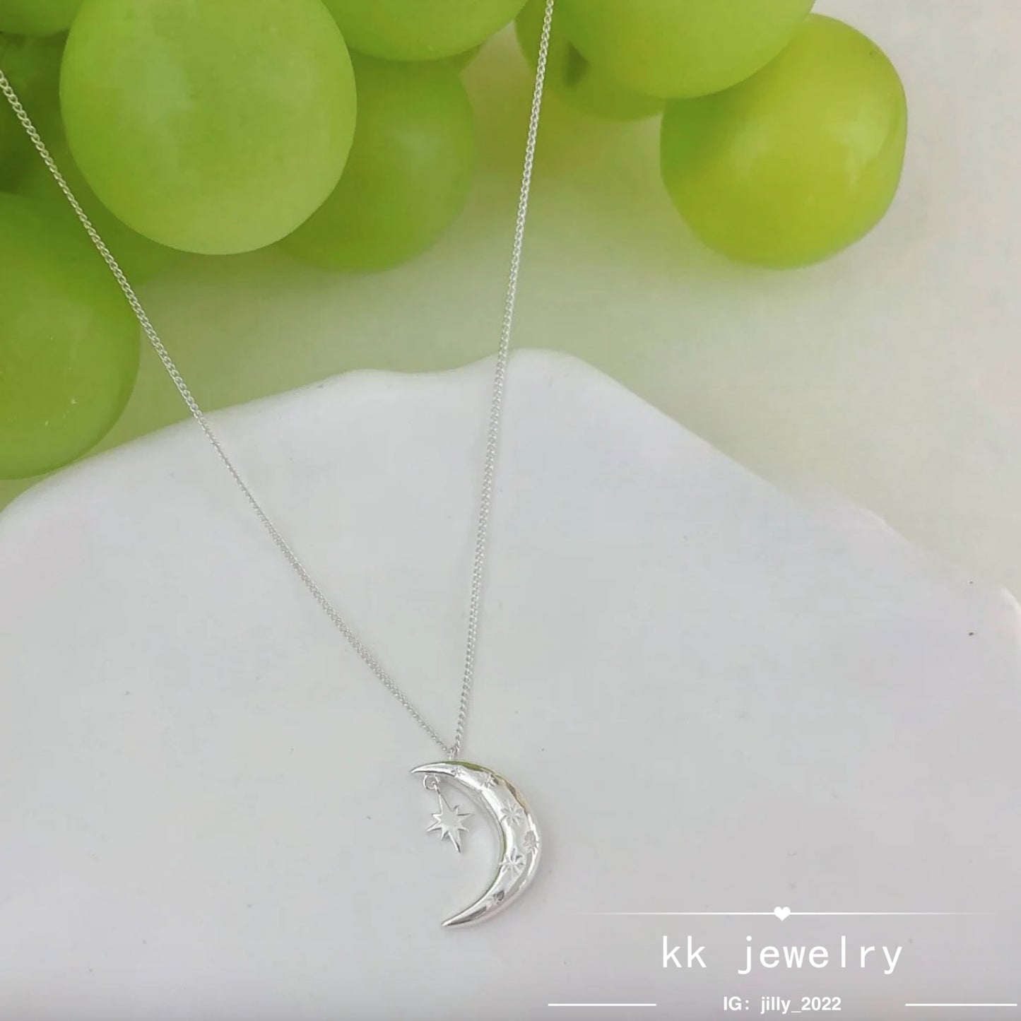 925 Sterling Silver Moon Star Pendant Necklace