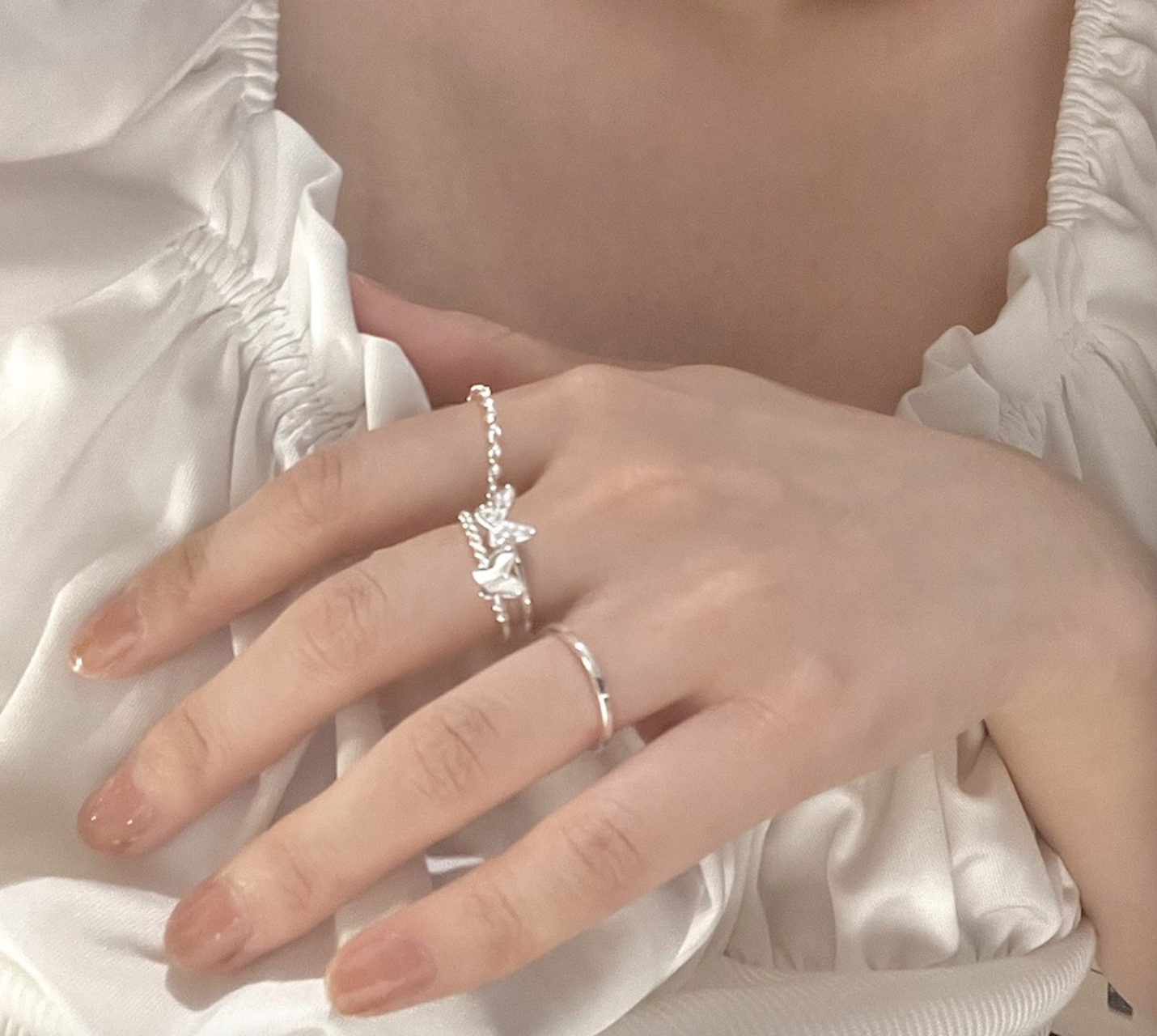 Butterfly three-piece sterling silver ring