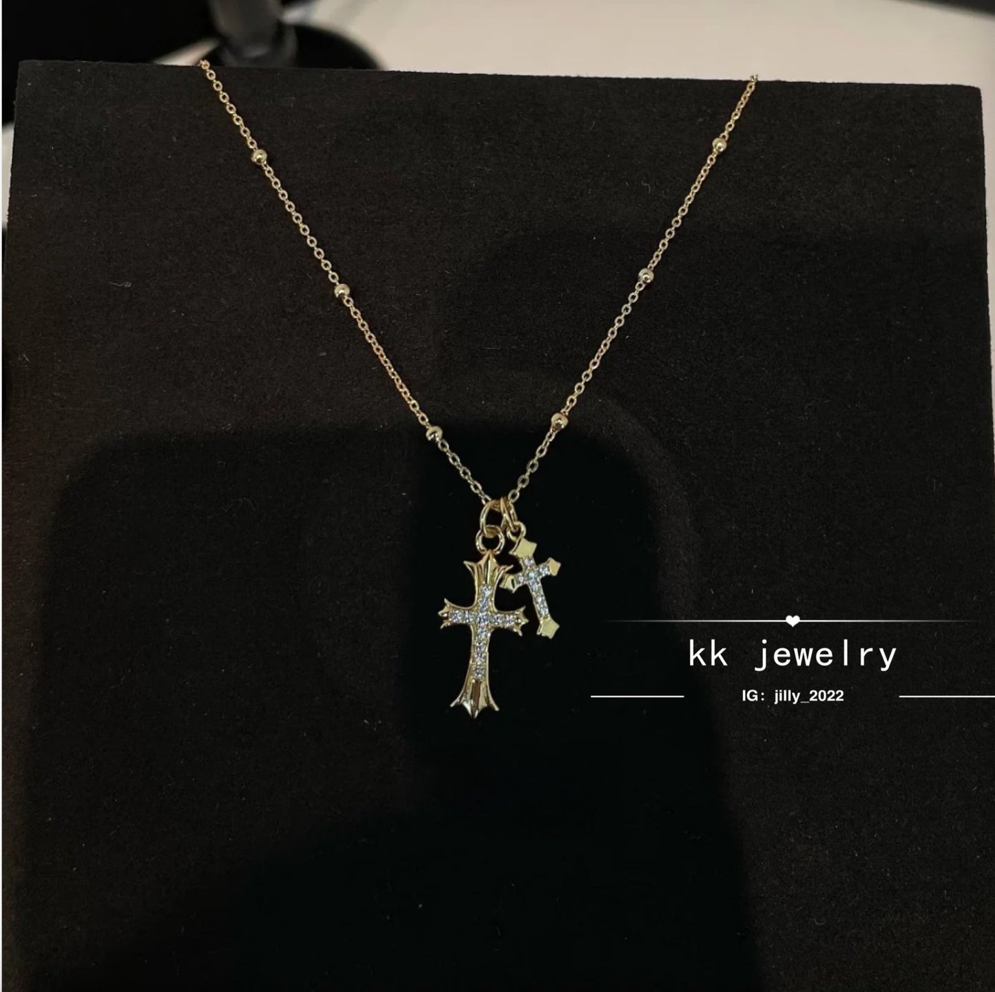 Super Exquisite~ S925 Sterling Silver Gold Double Cross Necklace