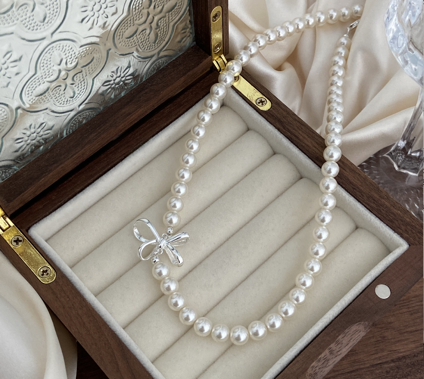 925 Silver Sweet Bow Pearl Necklace