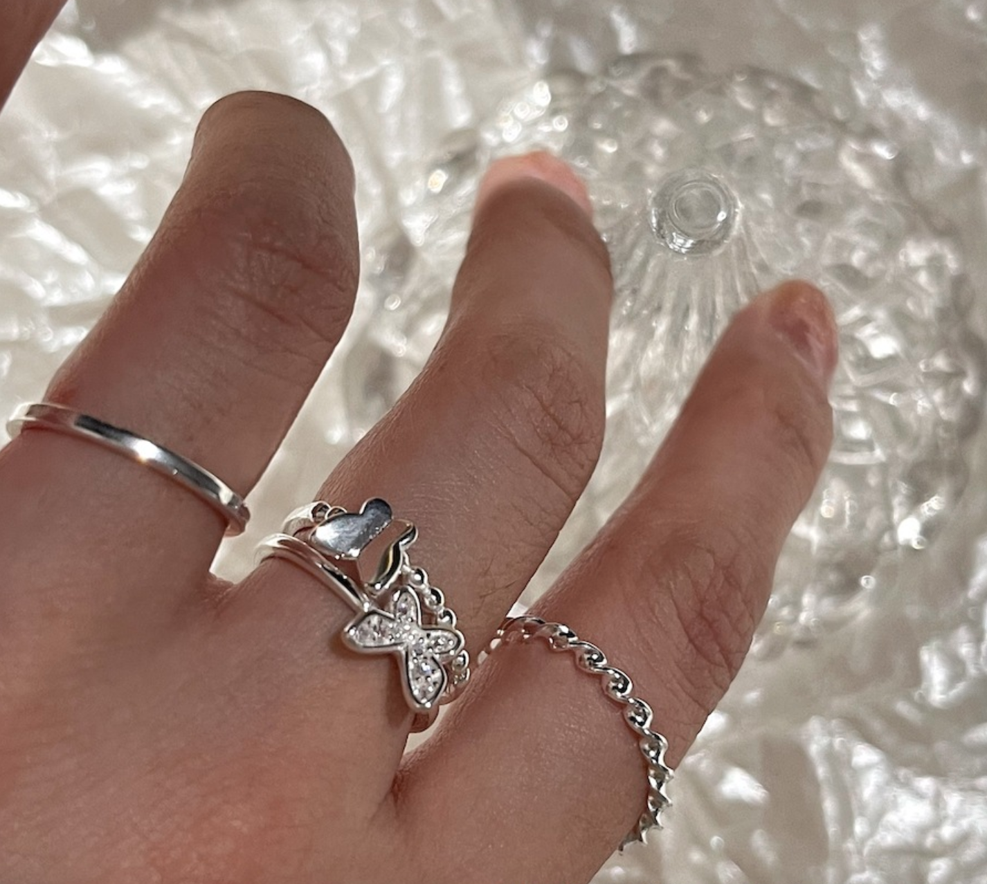 Butterfly three-piece sterling silver ring