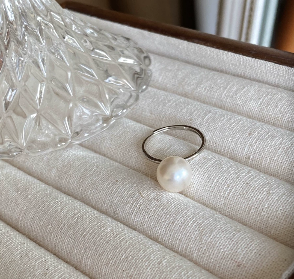 Faux Pearl Band Ring 925 Silver