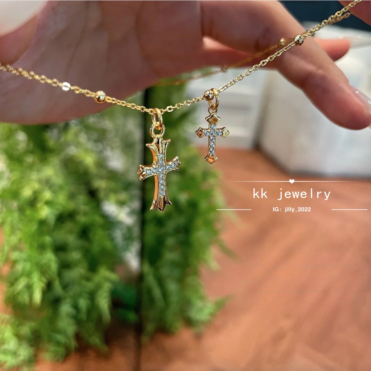 Super Exquisite~ S925 Sterling Silver Gold Double Cross Necklace