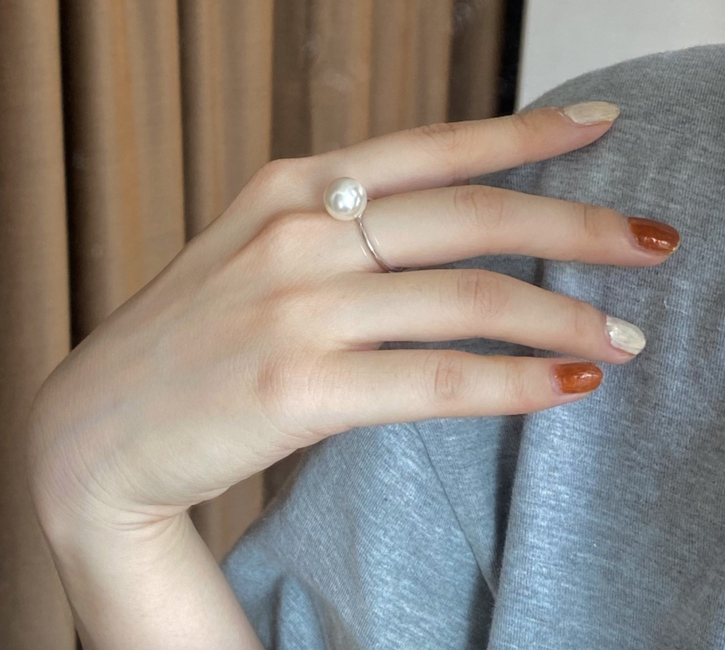 Faux Pearl Band Ring 925 Silver