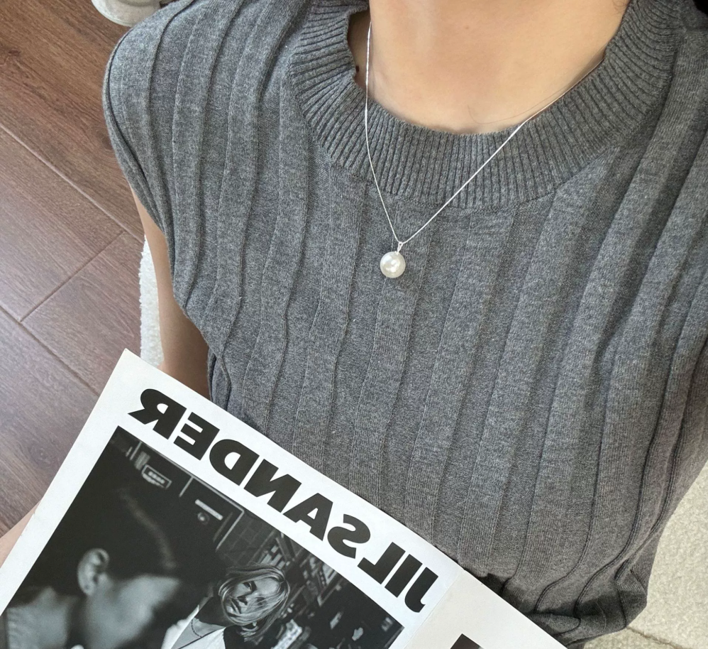 925 Silver Pearl Pendant Slub Chain Necklace