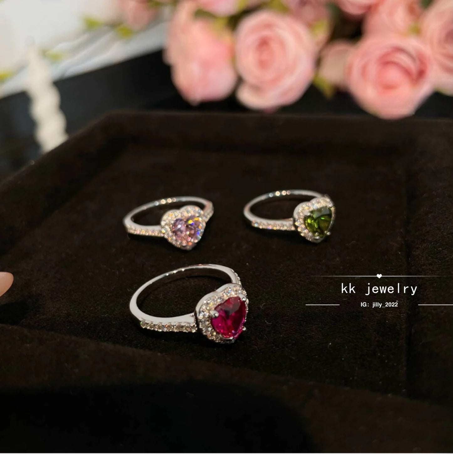 S925 Sterling Silver Colored Diamond Love Ring