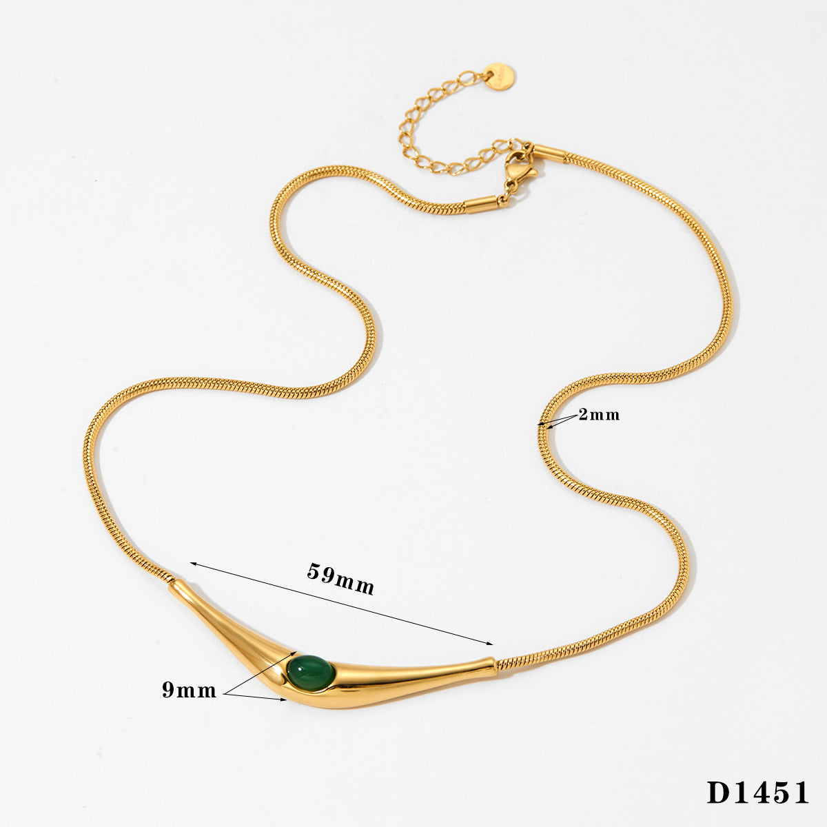 Stainless steel triangular colored natural stone necklace