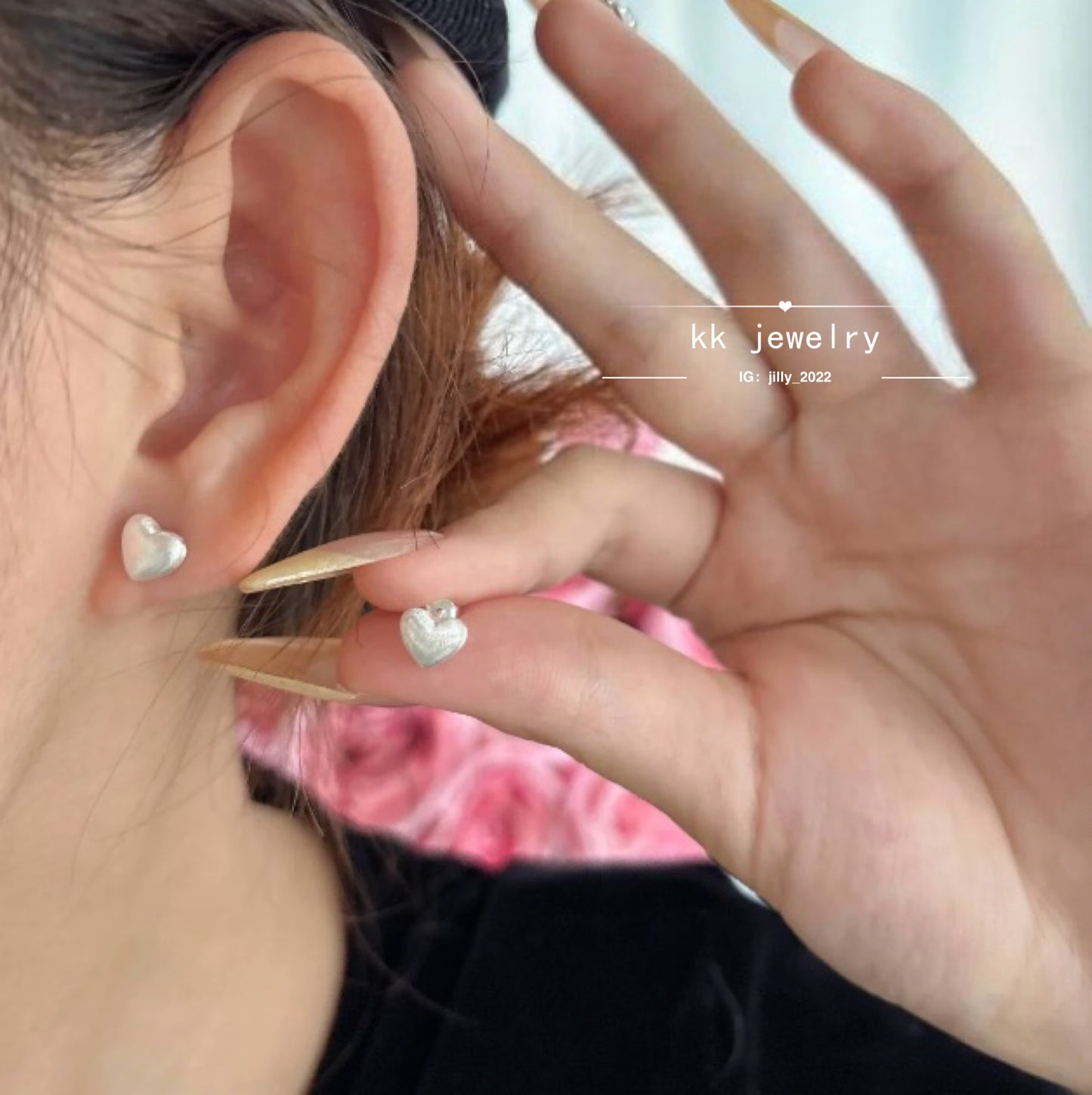 S925 sterling silver brushed matte love stud earrings