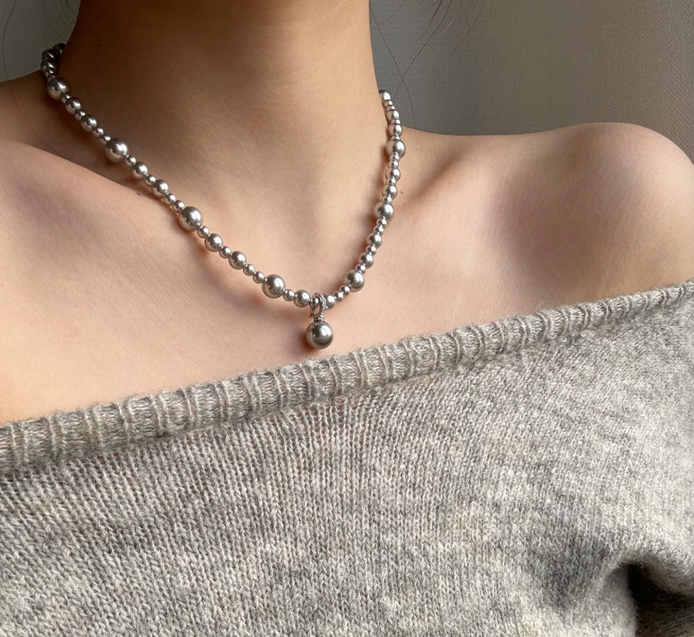 925 silver gradient imitation pearl necklace