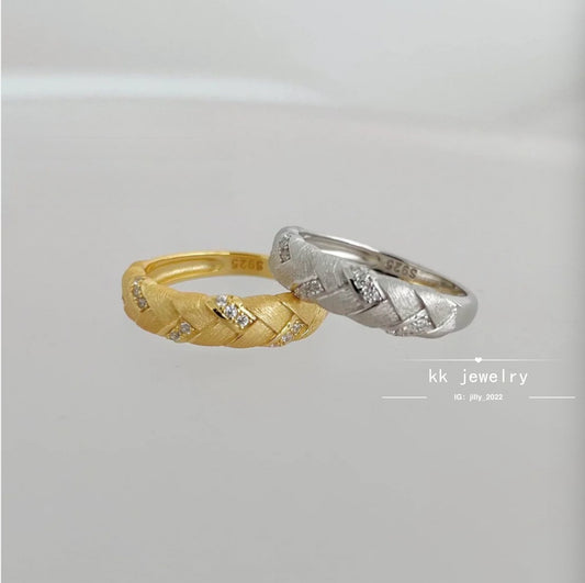 S925 Silver Wheat Ear Braided Brushed Ring