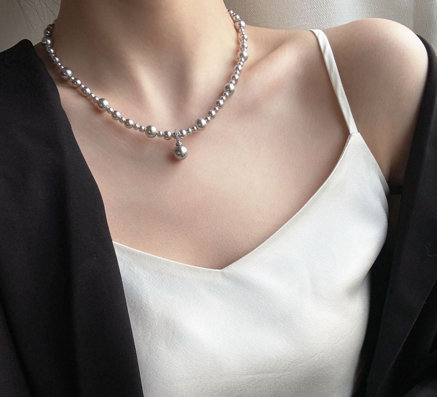 925 silver gradient imitation pearl necklace
