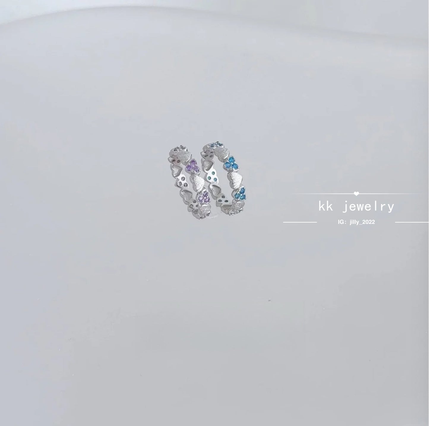 S925 Silver Brushed Full Ring Purple Diamond Blue Diamond Love Ring