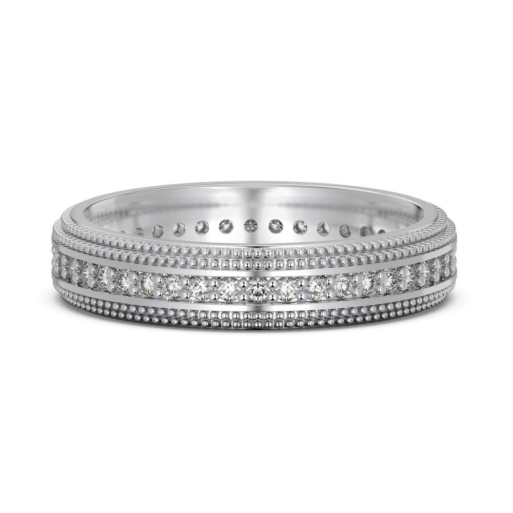 S925 Sterling Silver Plain Silver Male and Female Couple Ring-2