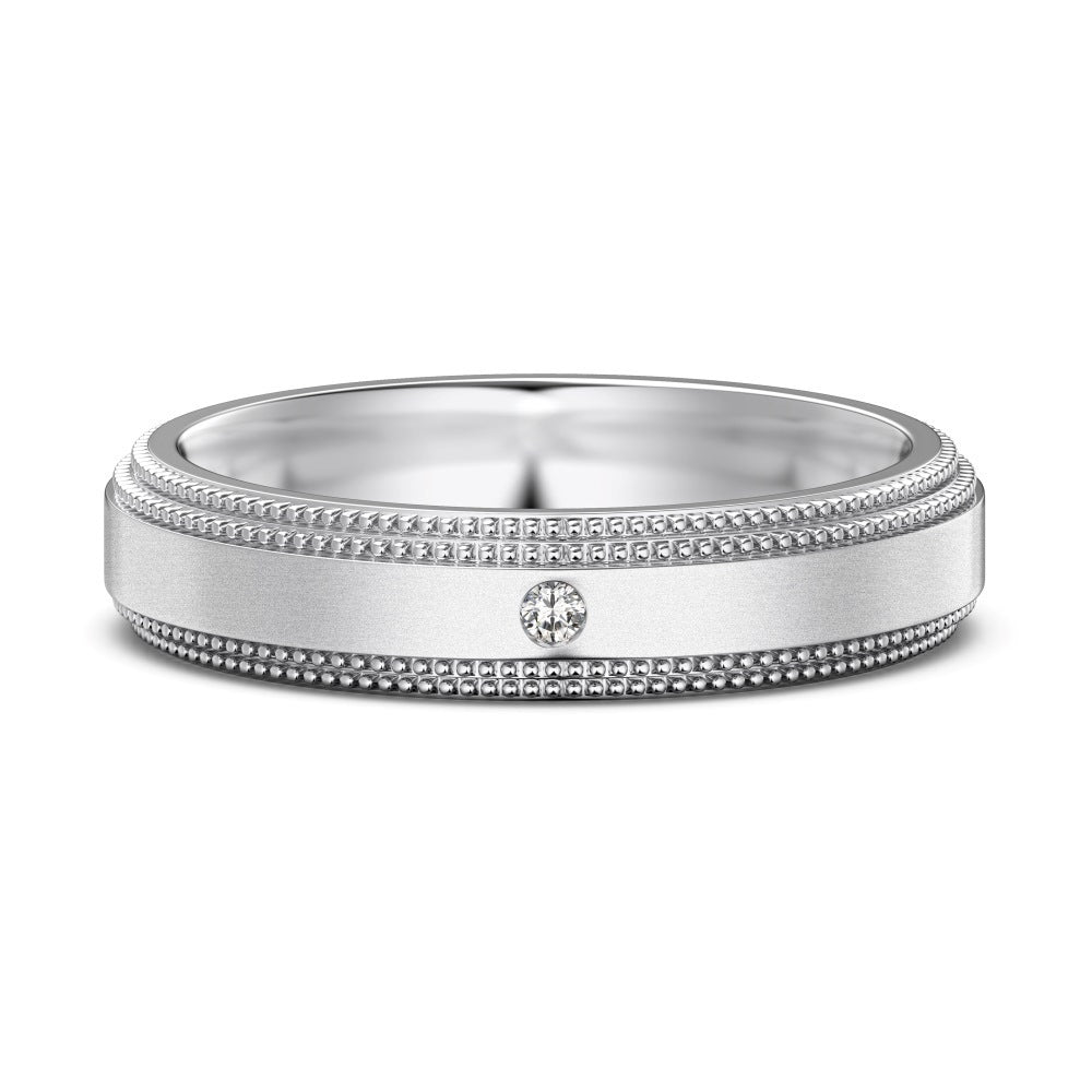 S925 Sterling Silver Plain Silver Male and Female Couple Ring-2