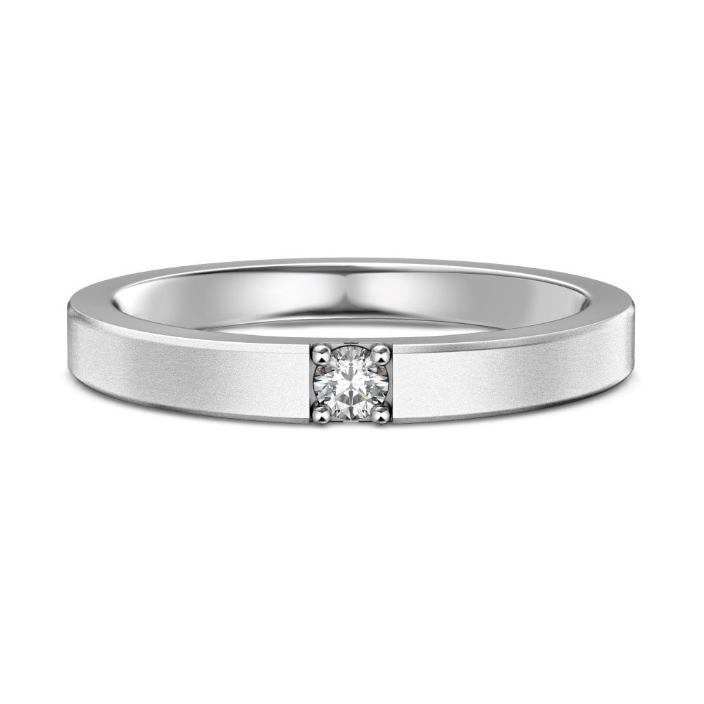 S925 Sterling Silver Plain Silver Male and Female Couple Ring-1