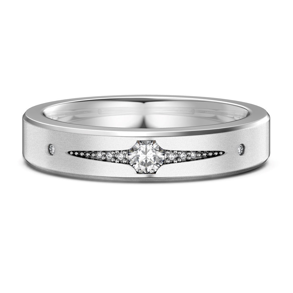 S925 Sterling Silver Plain Silver Male and Female Couple Ring-1