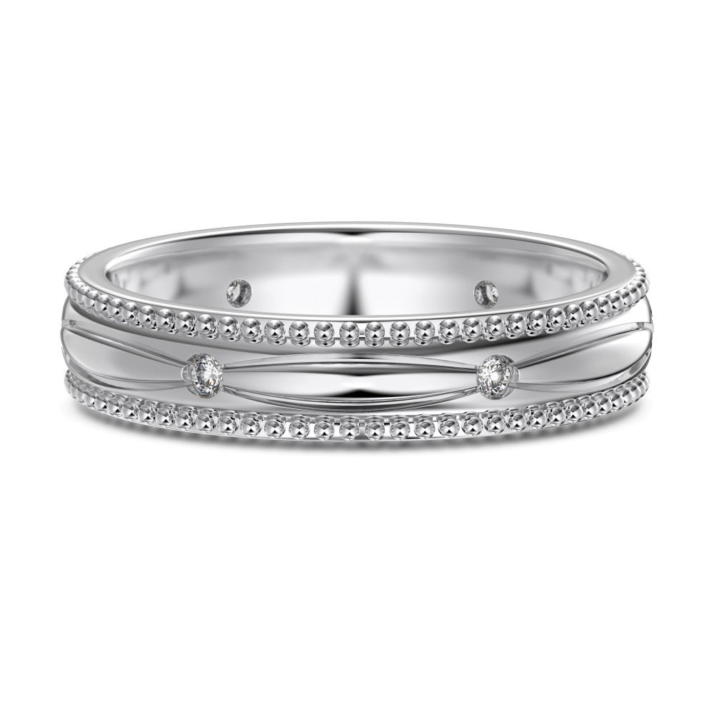 S925 Sterling Silver Plain Silver Male and Female Couple Ring-1