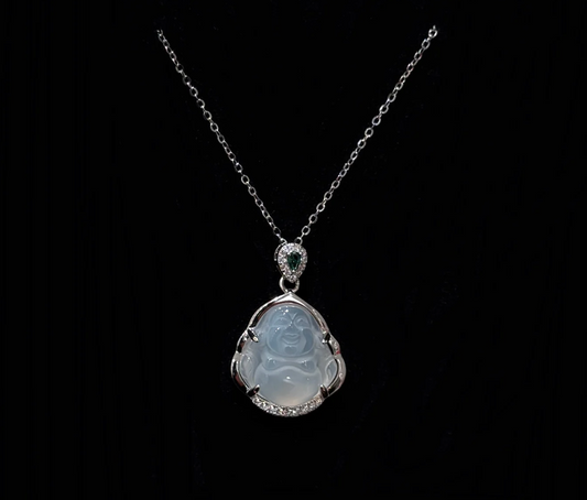 925 silver and white chalcedony Maitreya Buddha necklace