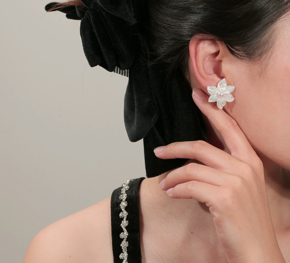 925 Silver White Orchid Natural Pearl Stud Earrings