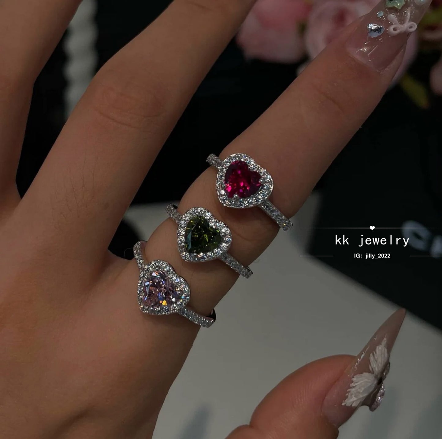 S925 Sterling Silver Colored Diamond Love Ring