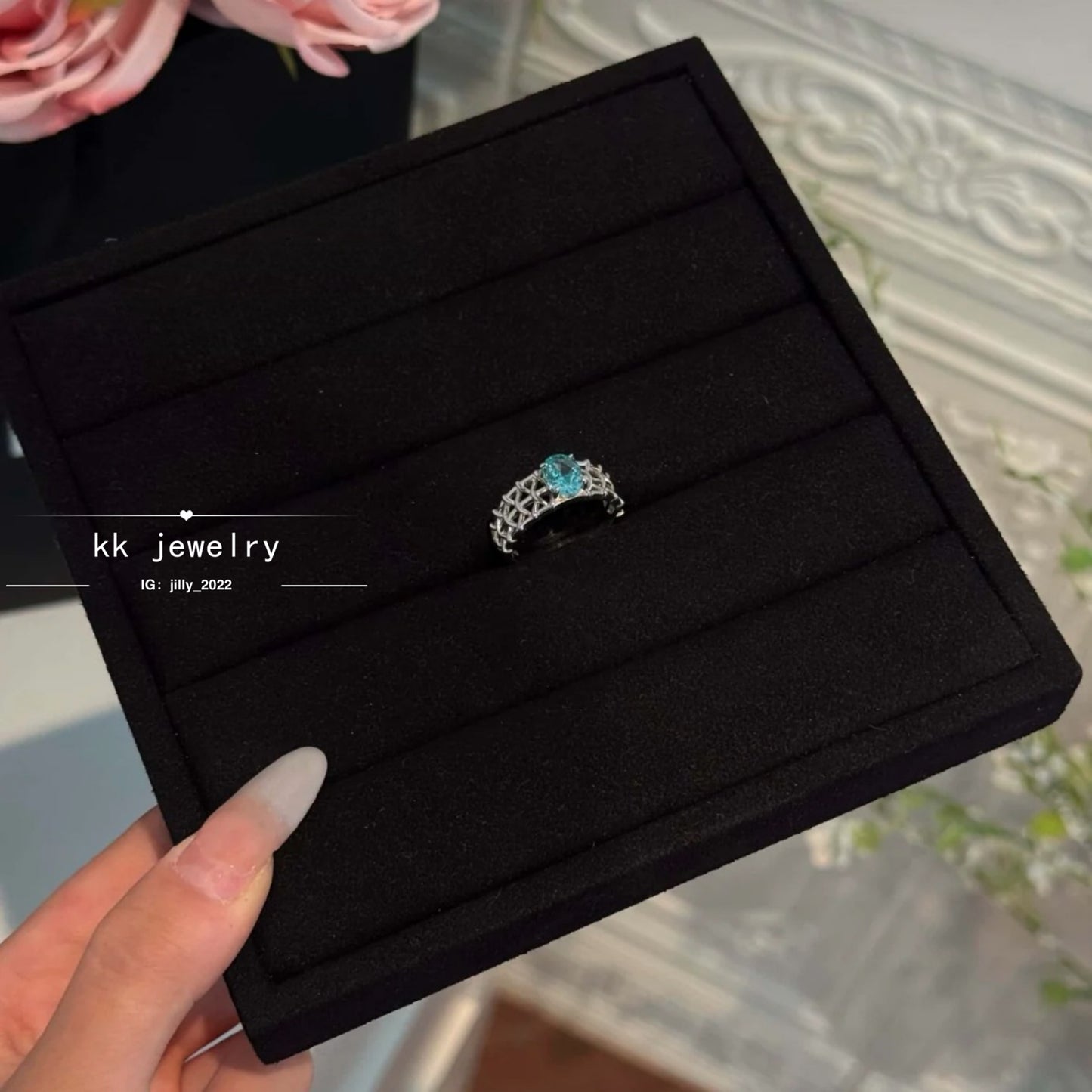 S925 Silver Paraiba Tourmaline 6 * 8 Oval Ring