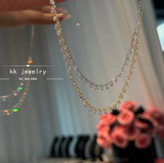 High Quality~ S925 Sterling Silver Round Diamond Tassel Necklace