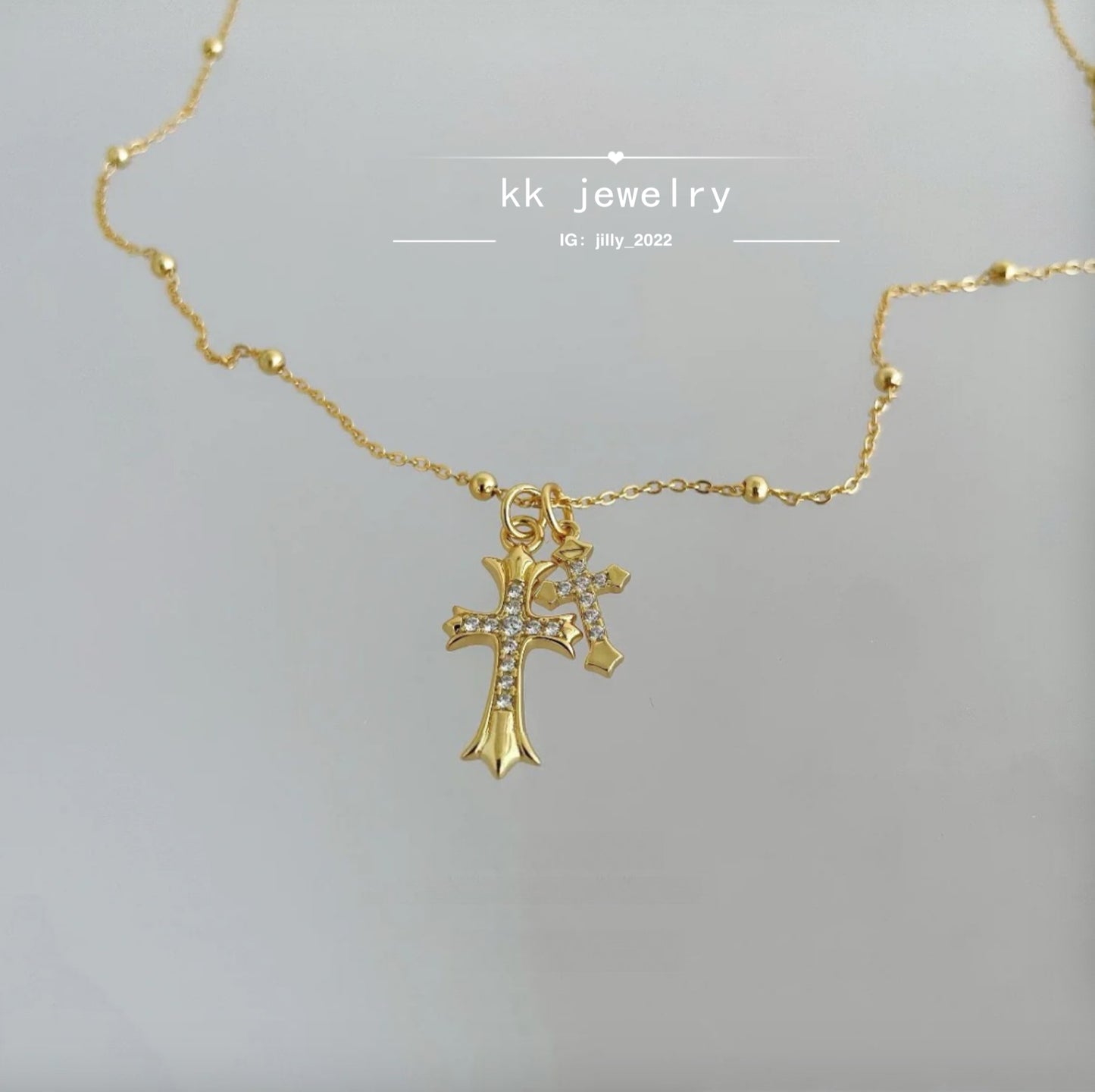 Super Exquisite~ S925 Sterling Silver Gold Double Cross Necklace