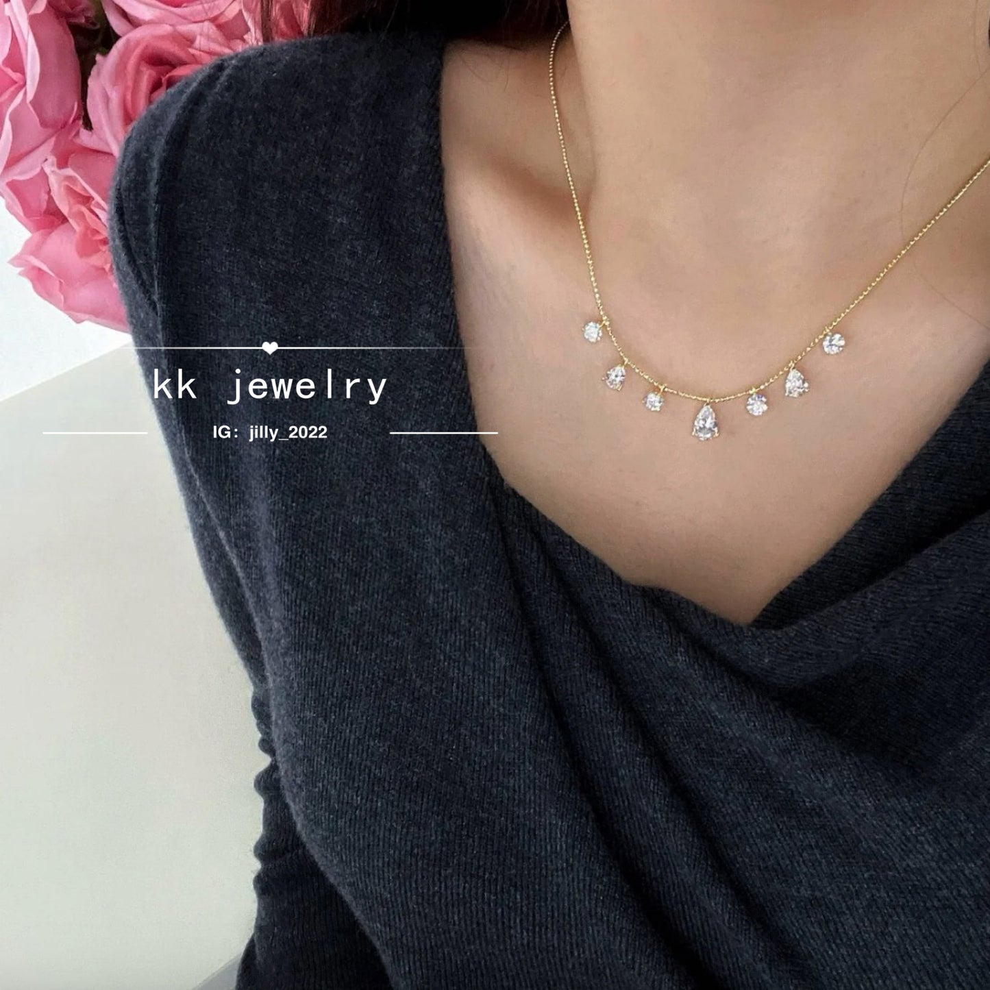 S925 silver-plated 6 * 9 pear-shaped water drop fringe necklace