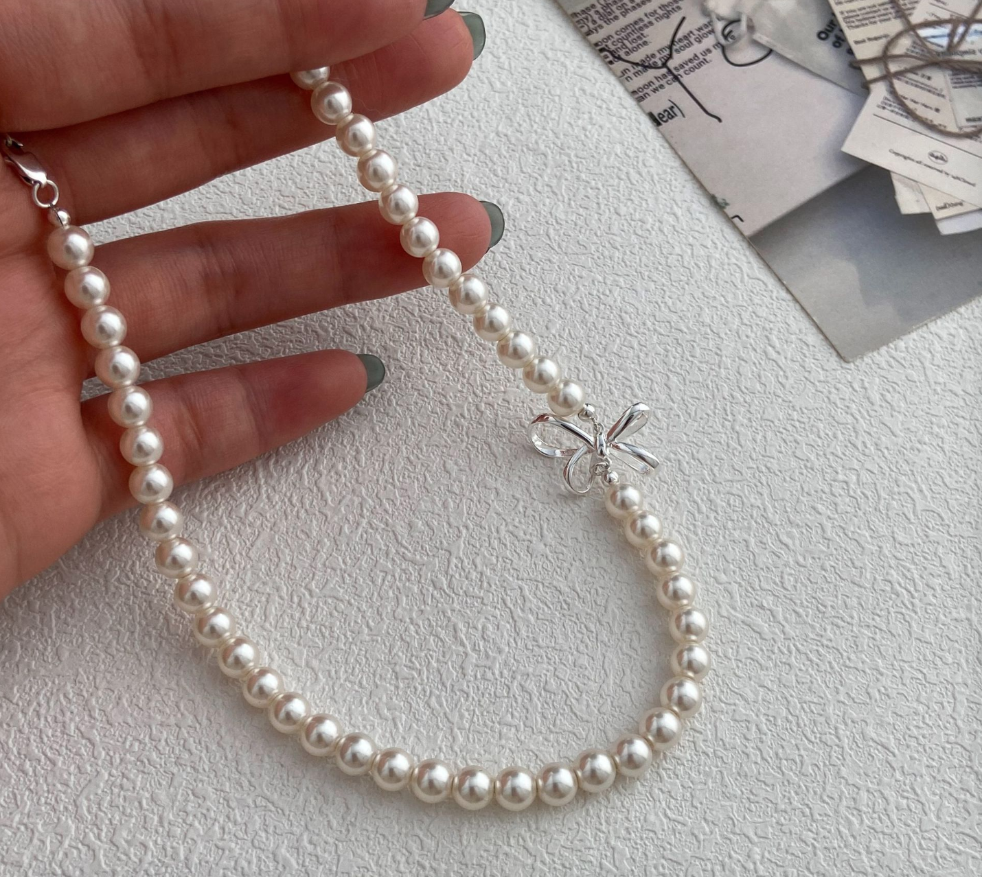 925 Silver Sweet Bow Pearl Necklace