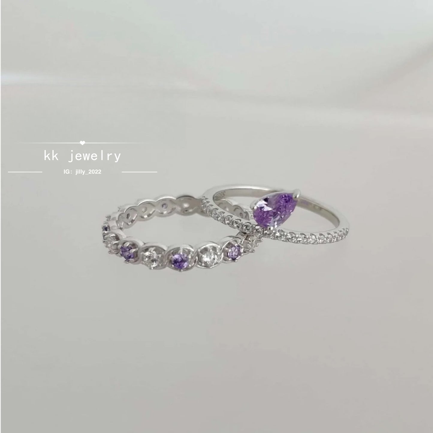 S925 Silver Purple Diamond Stacked Ring