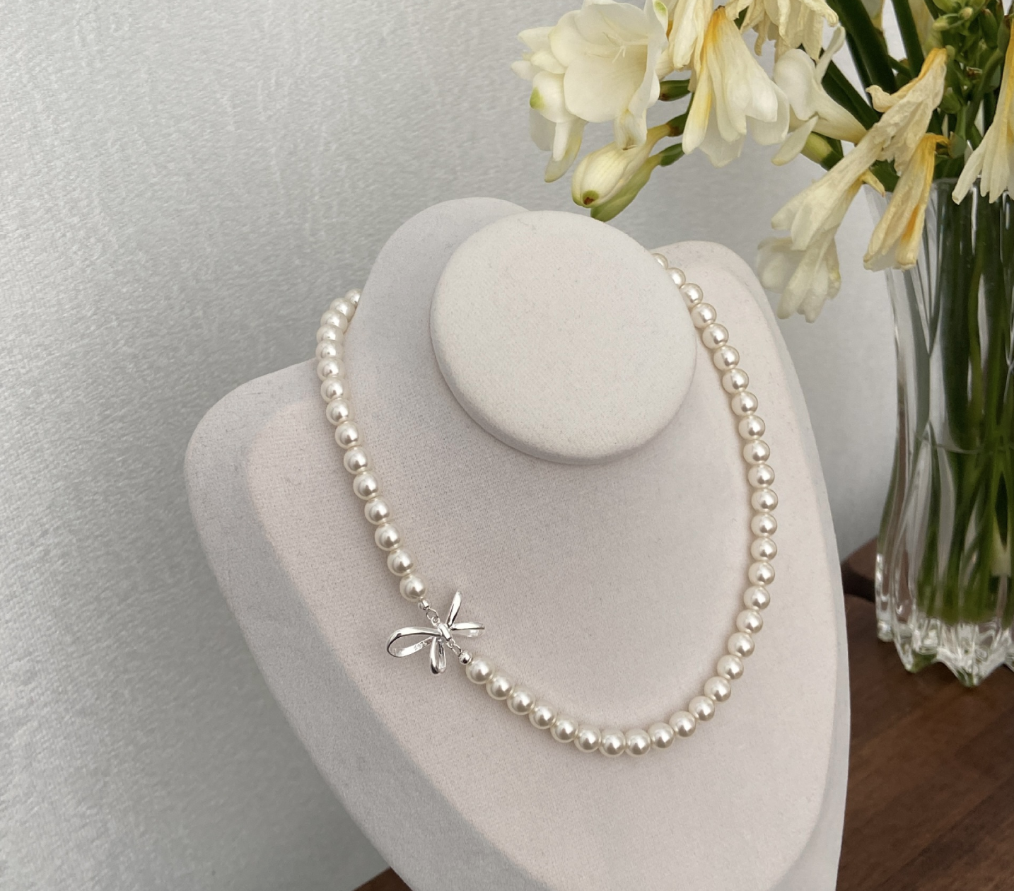 925 Silver Sweet Bow Pearl Necklace