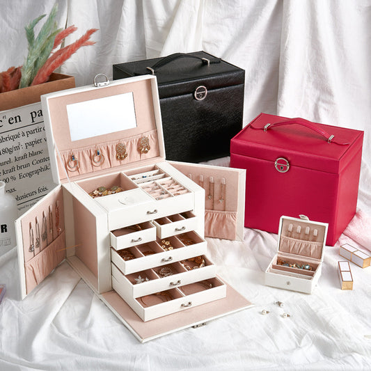 Large-capacity jewelry box five-layer leather makeup storage box jewelry multi-layer jewelry storage box