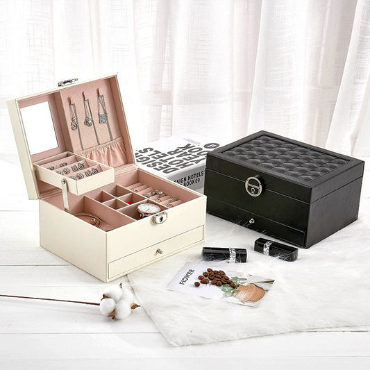 Leather jewelry storage box earrings earrings multi-layer jewelry storage box Korean style drawer jewelry box makeup box
