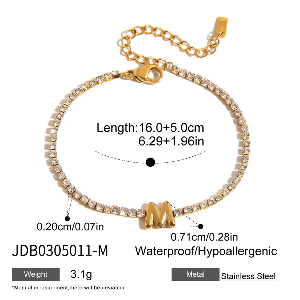 26 small letters full diamond balloon bracelet