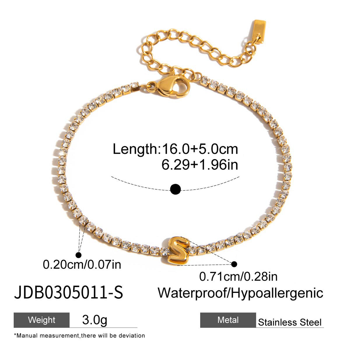 26 small letters full diamond balloon bracelet