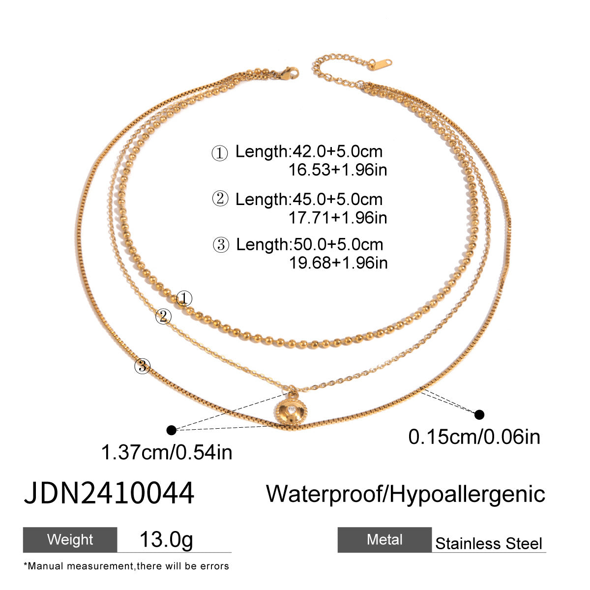 Three-layer stacked titanium steel necklace