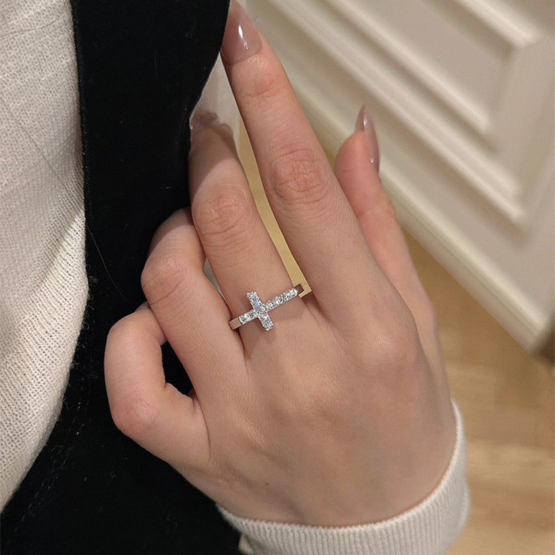 925 silver plated white gold cross ring