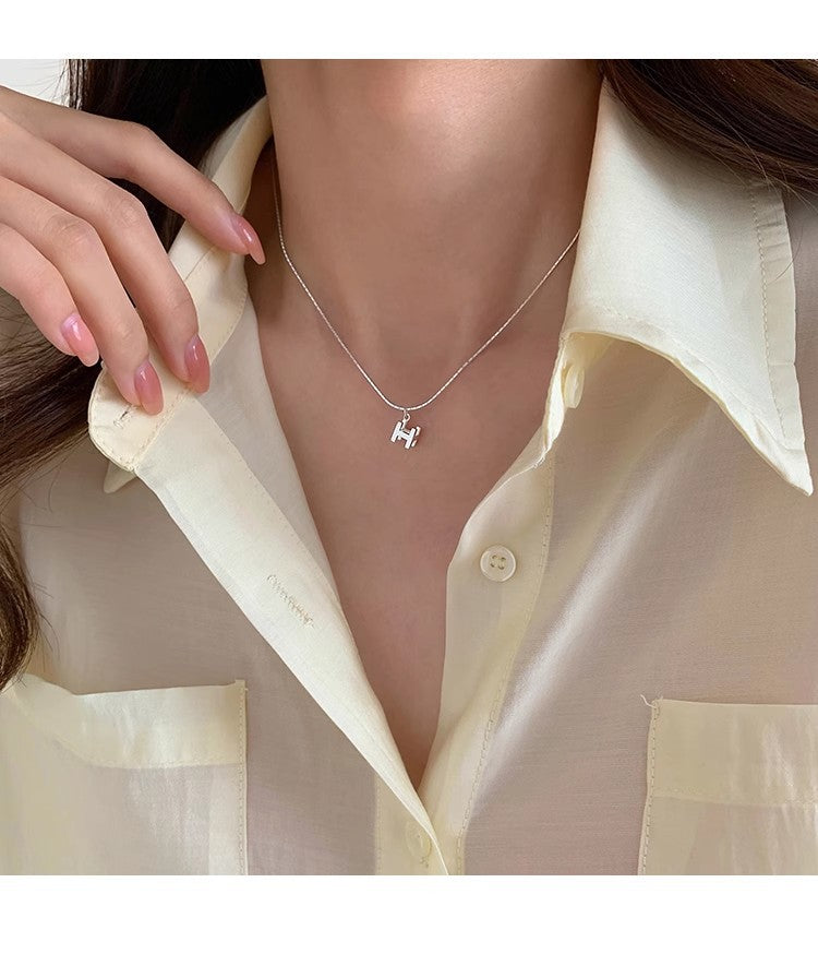 925 silver three-dimensional H letter silver necklace